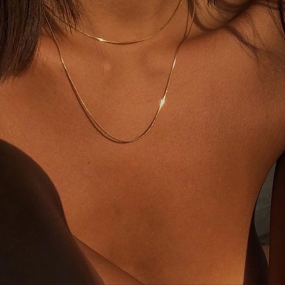 18K Gold Plated Double Stacked Snake Chain Necklace - Picture 6 of 8